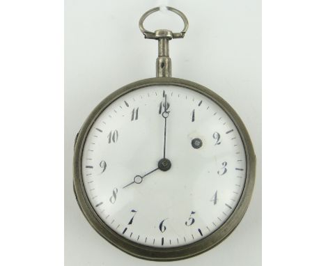 A 19th century Continental silver cased keywind pocket watch,
with enamel dial, case width 54mm.