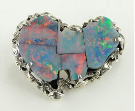 A silver and doublet opal Australia design brooch, width 30mm.
