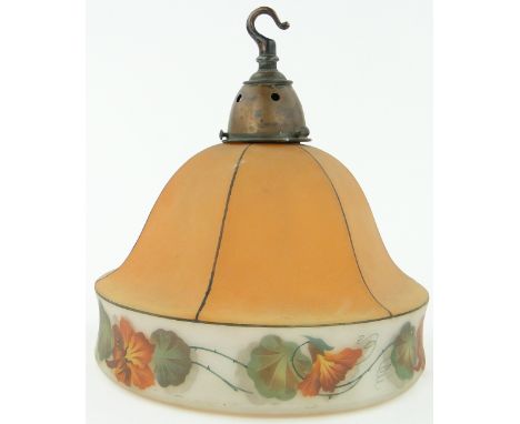 Vintage painted glass ceiling light shade, 
diameter 10".