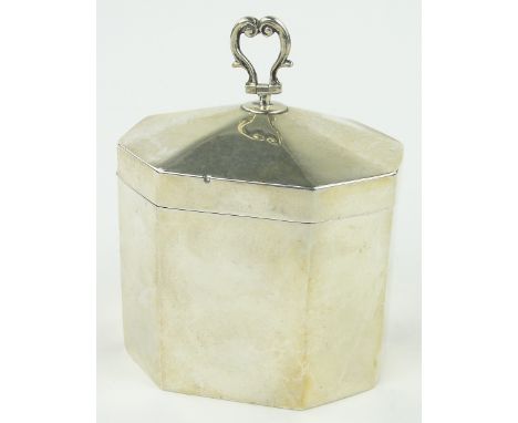 A small silver tea caddy,
Chester 1906, width 7.5cm.