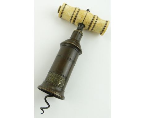 Antique brass patent corkscrew by Weiss, 7".