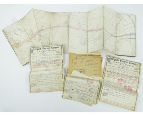 A 19th century map of the proposed railway Crowhurst, Sidley and Bexhill,
and share certificates.