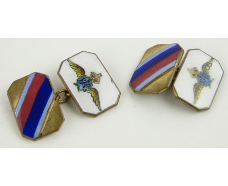 Pair of gilt metal and coloured enamel RAF Wings cufflinks.