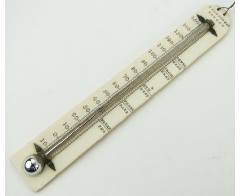 An ivory thermometer
by J Somalv & Co., London, in fitted leather case, length 6.25" overall.