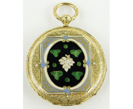 A Patek & fils Swiss gold and enamel cased fob watch,
serial no. 10578, with engraved and enamelled case, enamel dial, case w