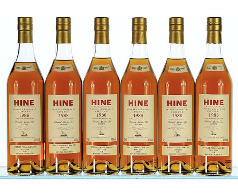 1988 Hine, Vintage Early Landed, Cognac  6x70cl  1 level lower than rest.  Landed in 1990, bottled in 2006, private strip lab