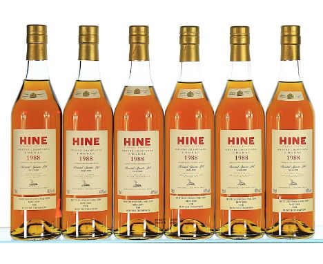 1988 Hine, Vintage Early Landed, Cognac  6x70cl  1 level lower than rest.   Landed in 1990, bottled in 2006, private strip la