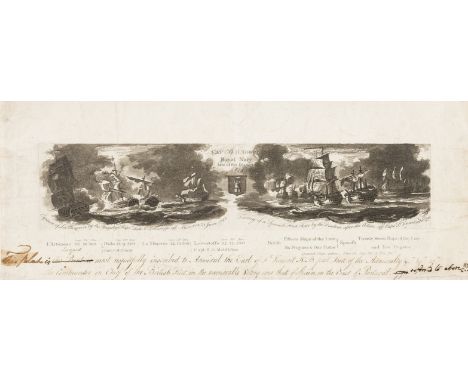 Naval.- Capt. G.H. Towry Royal Navy, late of the Diadem, aquatint, image 54 x 244mm., full sheet 120 x 294mm., ms. additions 