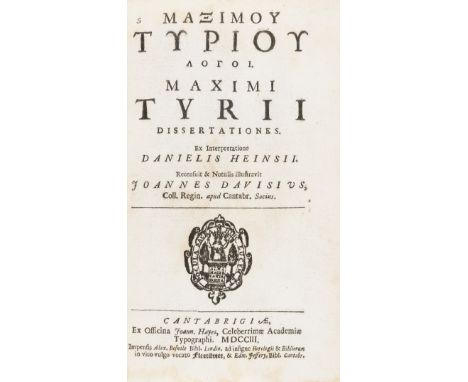 Tyrius (Maximus) Dissertationes ..., text in Greek and Latin, Gilbert Wakefield's copy with his signature to blank, occasiona