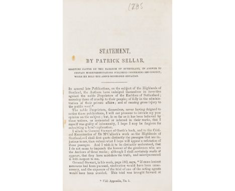 NO RESERVE Trial.- Sellar (Patrick) Statement...sometime factor of the Earldom of Sutherland, in answer to certain misreprese