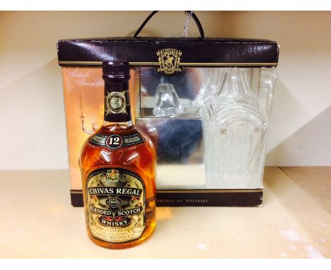 CHIVAS REGAL 12 YEAR OLD DECANTER PACK (3)
Blended Scotch Whisky. Box reads: 'To commemorate our successful accreditation to 
