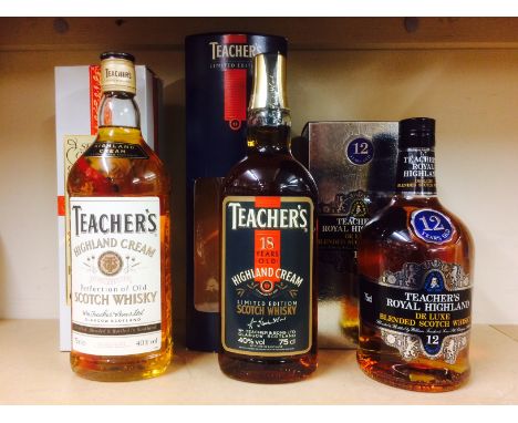 TEACHER'S 18 YEARS OLD
Blended Scotch Whisky
75cl, 40% volume, in carton.
TEACHER'S 12 YEARS OLD
Blended Scotch Whisky
75cl, 