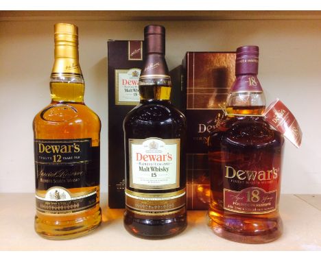 DEWAR'S SPECIAL RESERVE 12 YEARS OLD
Blended Scotch Whisky
Bottle no. A83919. 75cl, 43% volume.
DEWAR'S 15 YEARS OLD
Blended 