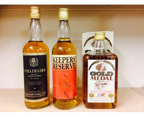 STRATHAIRD
Blended Scotch Whisky
Specialy bottled for J & D Mitchell Ltd. 75cl, 40% volume.
KEEPERS' RESERVE
Blended Scotch W