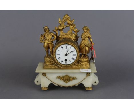 19th century gilt metal and alabaster mantel clock