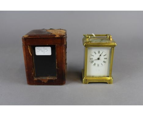 French brass carriage clock & leather case