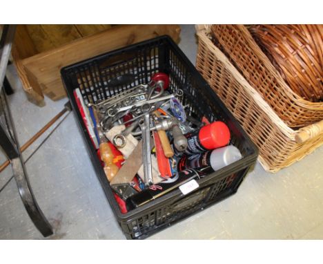 Box of various tools, car care items etc