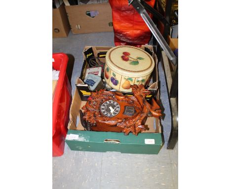 Box including cuckoo clock, cutlery etc