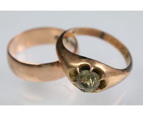 Two 9ct gold rings to include a Victorian cushion cut paste ring with a buttercup setting (hallmarked Chester 1890, R.5) and 