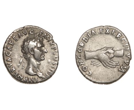 Roman Imperial Coinage, Nerva, Denarius, 96, laureate bust right, rev. clasped hands, 3.42g (RIC 2; RSC 16; RCV 3020 var.). L