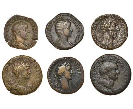 Roman Imperial Coinage, Vespasian, Sestertius, 71, rev. Roma standing left, 26.20g (RIC 190; RCV 2331); Hadrian, Sestertius, 
