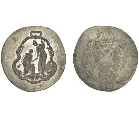 Gardens, LAMBETH, Vauxhall Gardens, Britannia, uniface lead trial for a badge, unsigned [by R. Yeo after W. Hogarth], Britann
