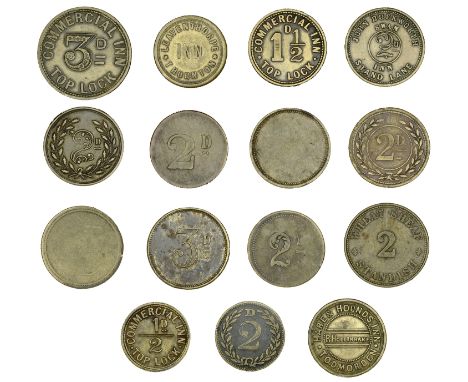 Miscellaneous Tokens and Checks, LANCASHIRE, Standish, Boar’s Head (3), T. Vose, brass Twopence, 26mm, others in brass (2), o