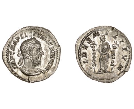 Roman Imperial Coinage, Macrinus, Denarius, 217-18, laureate and cuirassed bust right with long beard, rev. Fides standing fa