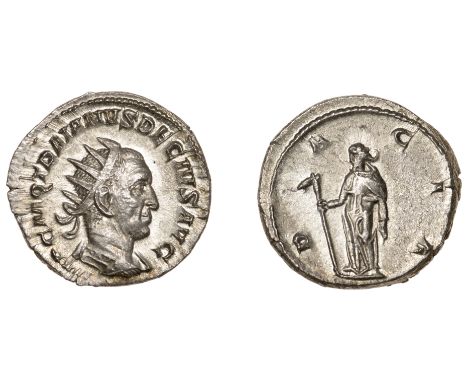 Roman Imperial Coinage, Trajan Decius, Antoninianus, 249, radiate and cuirassed bust right, rev. Dacia standing left, holding