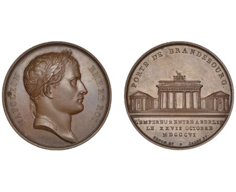 FRANCE, Entry of Napoleon into Berlin, 1806, a copper medal by B. Andrieu and L. Jaley, laureate bust of Napoleon right, rev.
