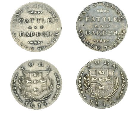Yorkshire, York, Robert Cattle and James Barber, Shillings, 1811 (2), reduced weight issue, arms untinted, 3.54g/12h (D 91), 