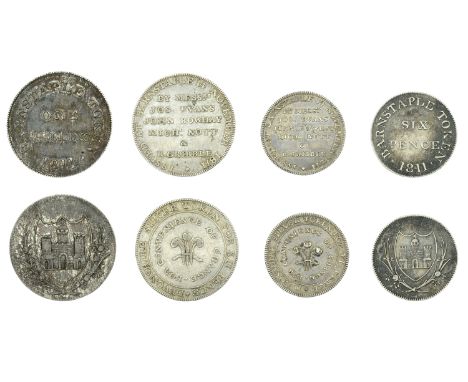 Devon, Barnstaple, Joseph Evans, John Bowhay, Michael Nott and R. Gribble, Shilling, 1811, 3.85g/12h (D 13), Sixpence, 1811, 