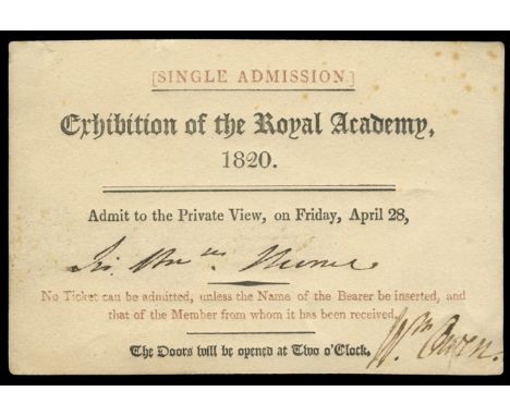 Exhibitions and Museums, PICCADILLY, Royal Academy, Exhibition, a printed coloured Single Admission card to a private view, F