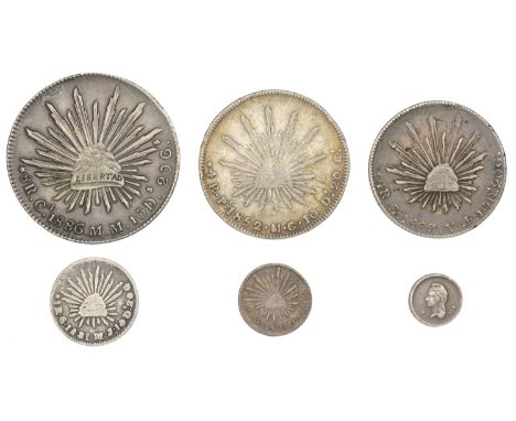 Mexico, Republic, 8 Réales, 1886mm, Chihuahua (KM. 377.2); 4 Réales, 1867yf (6 over 5), Guanajuato (KM. 375.4); 4 Réales, 185