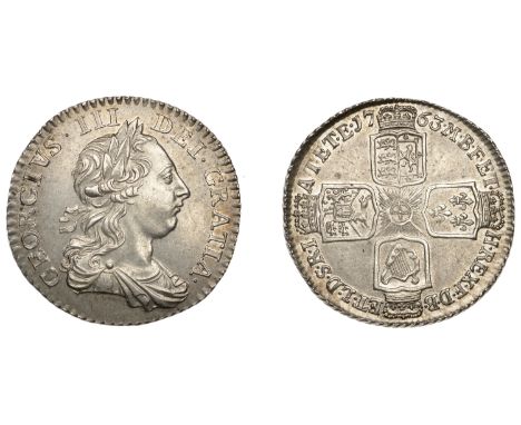 George III (1760-1820), Pre-1816 issues, ‘Northumberland’ Shilling, 1763, 8 harp strings (ESC 2124; S 3742). Good extremely f