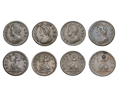 George II, Farthings (4), 1730, 1734, 1746, 1754 (S 3720, 3722) [4]. First good very fine with some verdigris on reverse, oth