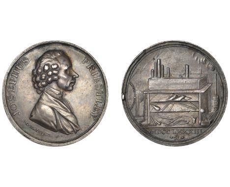 Historical Medals, 50th Birthday of Joseph Priestley, 1783, a silver medal by J.G. Hancock, bust right, rev. scientific appar