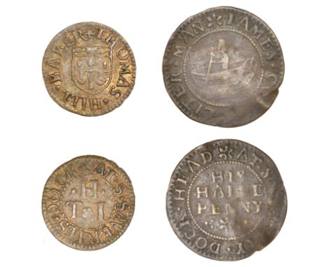 Bermondsey, St Saviour’s Dock, James Cowan, Halfpenny, 0.91g/3h (E 882; N 5057; BW. 370); Thomas Hill, Farthing, 1.25g/6h (E 