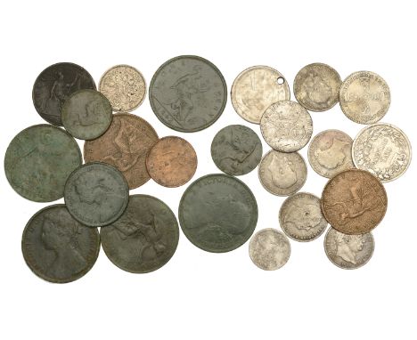 William III, Sixpence, 1696y, first bust, large crowns, early harp (S 3525); together with other milled coins, in silver (9),