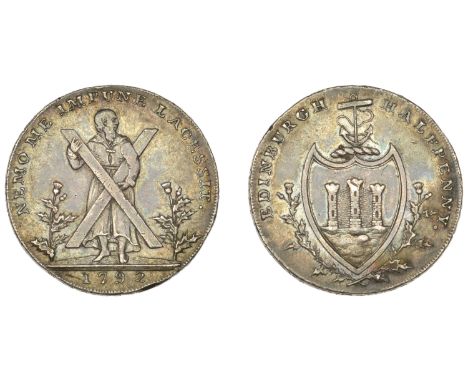 18th Century Tokens, MIDLOTHIAN, Edinburgh, Thomas and Alexander Hutchison, Proof Halfpenny, 1792, in silver, St Andrew with 