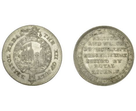 Gloucestershire, Bristol, ‘Morgan’s’ imitation Shilling, arms and crest within Garter, bristol medal, etc, rev. bristol and w