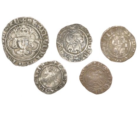 Henry VI, Annulet issue, Halfpenny, Calais, 0.47g/7h (N 1435; S 1849); Henry VII, Facing bust issue, Halfgroat, Canterbury, m