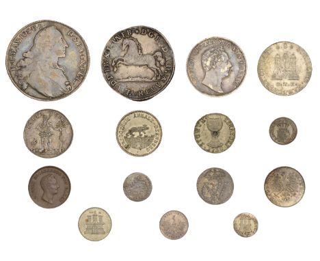 Germany, ANHALT-BERNBURG, Alexander Carl, Sixth-Thaler, 1856a (KM. 85); BADEN, Leopold, Gulden, 1844, Kreuzer, 1832 (KM. 197.