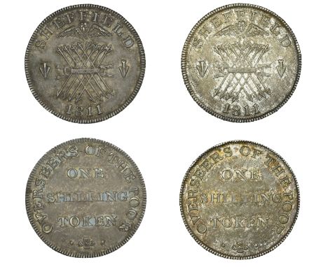 Yorkshire, Sheffield, Overseers, Shillings, 1811 (2), no pellet between arrow heads, 4.13g/6h (D 72), 4.05g/12h (Mays 72 Bis)