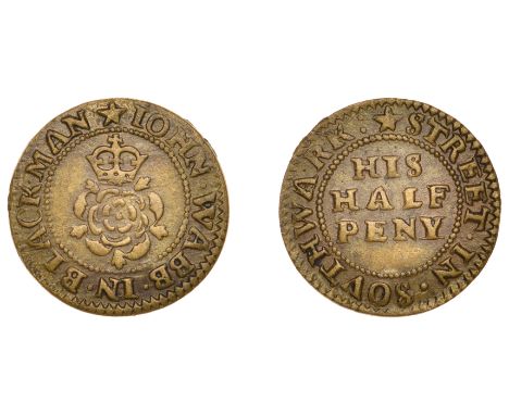 Southwark, Blackman Street, John Wabb, Halfpenny, 2.35g/12h (E 383, this piece illustrated; N 4777; D 194B, recorded from thi