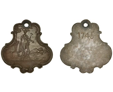 Gardens, LAMBETH, Vauxhall Gardens, Mercury, copper, unsigned [by R. Yeo after W. Hogarth], Mercury standing, wearing petasus