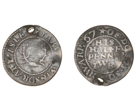 Southwark, Isle of Ducks, Jarvis Winsor, Halfpenny, [16]67, 1.74g/6h (E 654; N 4938; BW. 272). Pierced, otherwise fair to fin