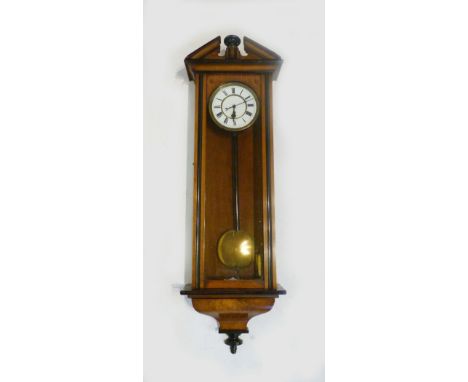 A 19th Century Walnut Vienna Type Wall Clock, the enamel dial with Roman numerals