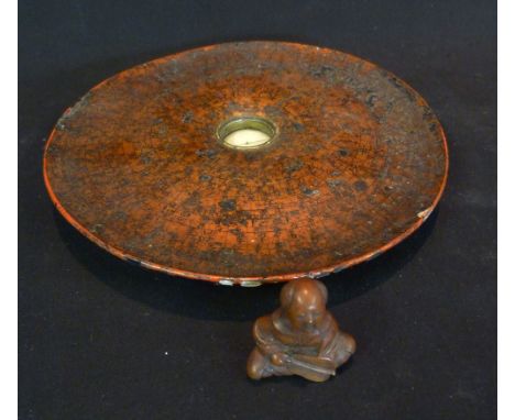 A Chinese Lacquered Circular Compass together with a small Chinese wooden netsuke in the form of a figure
