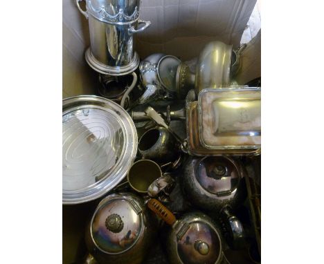 A Silver Plated Tea Caddy of Rectangular Form, together with a silver plated bottle coaster and a collection of other plated 